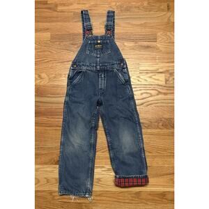 Vintage 80s OshKosh B'Gosh Vestbak Plaid Flannel Lined Overalls Blue Size 5